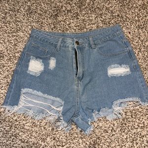 High waisted light blue shorts